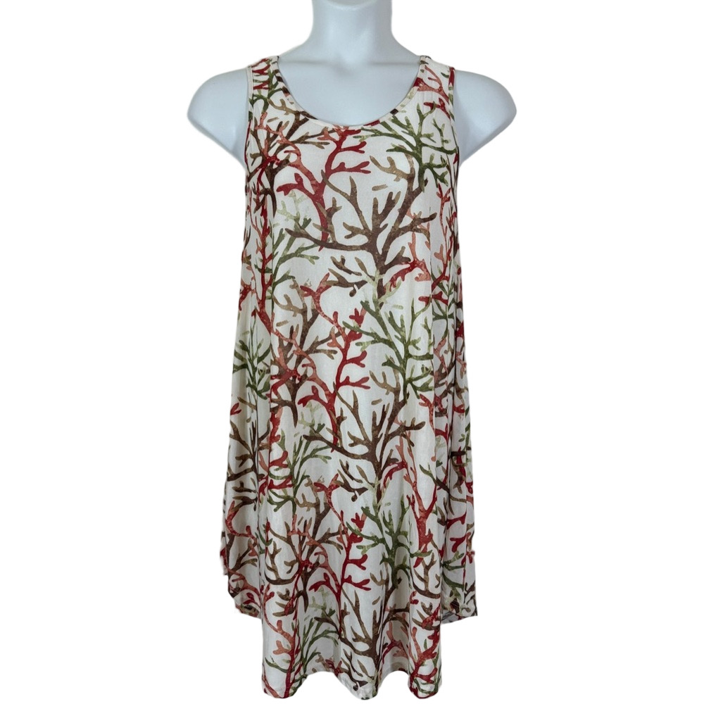 Isla Bonita Vibrant Coral and Green Midi Coverup Dress SKU0867